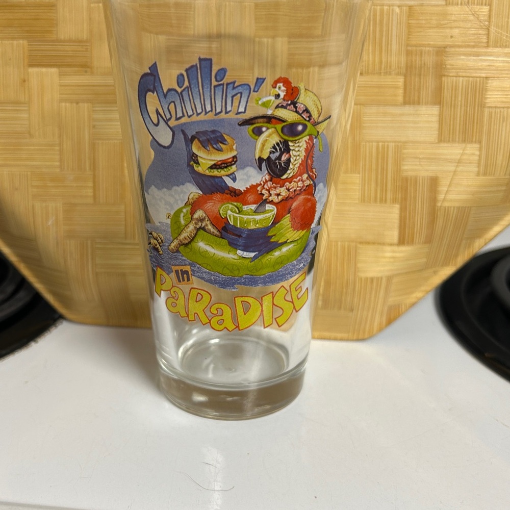 "Chillin in Paradise" Pint Beer Glassware Set of 5 Barware Parrot Tropical Clear